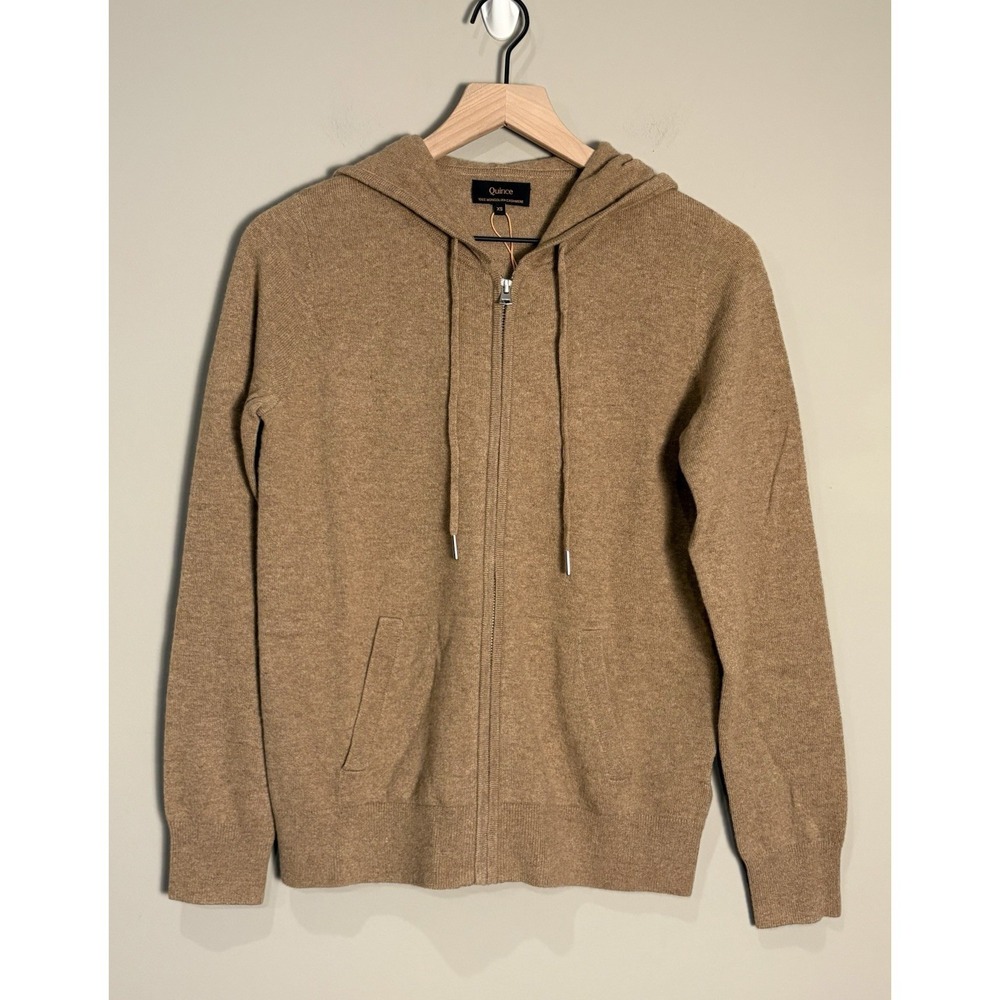 NWT Quince Womens Mongolian Cashmere Full-Zip Luxury Hoodie Sweater Teak XS